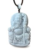 Dahlia Guan Gong Jade Necklace, Real Grade A Certified Burma Jadeite Chinese God of War and Wealth, Adjustable Lucky Red Silky Cord, Q90