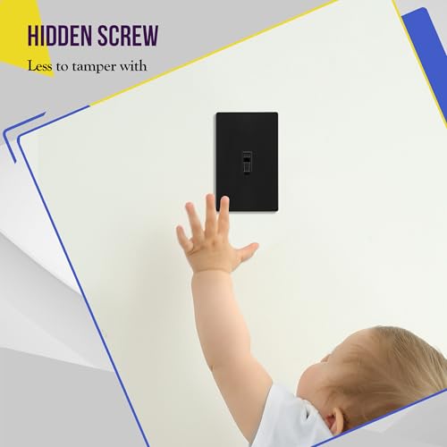 Image of ENERLITES Screwless Toggle Switch Wall Plate, Child Safe Light Switch Cover, Standard Size 1-Gang 4.68 inch x 2.93 inch, Unbreakable Polycarbonate Thermoplastic, UL Listed, SI8811-BK5P, Glossy, Black, 5 Pack