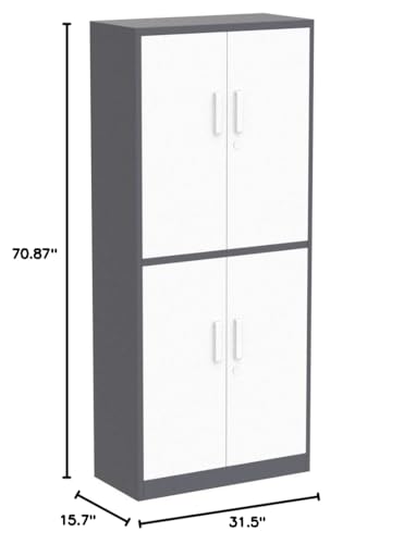 Image of Yizosh Metal Storage Locking Cabinet with 4 Doors and 2 Adjustable Shelves,71 inch Lockable Garage Tall Steel Cabinet,for Home Office,Living Room,Pantry,Gym,Commercial Storage (Gray White)