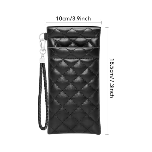 Image of Double Eyeglass Case Squeeze Top Glasses Pouch, Leather Soft Sunglasses Case with Carrying Strap