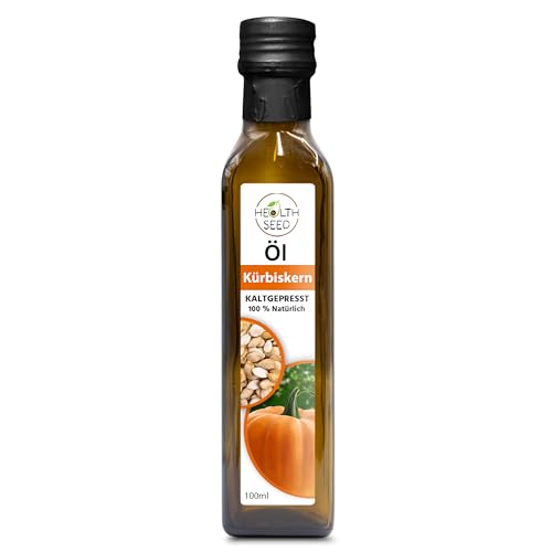 Health Seed® Ungefiltert Kürbiskernöl - 100% Rein Kaltgepresst Glasflasche - Frisch vom Hersteller - 100 ml