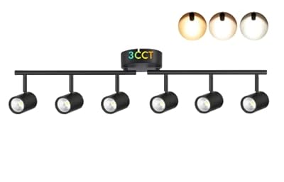 CLOUDY BAY 40W 6-Head LED Dimmable Track Light Kit,3000K/4000K/5000K Selectable 3000lm CRI90,Flexibly Rotatable Light Head for Accent Decorative Lighting,Black