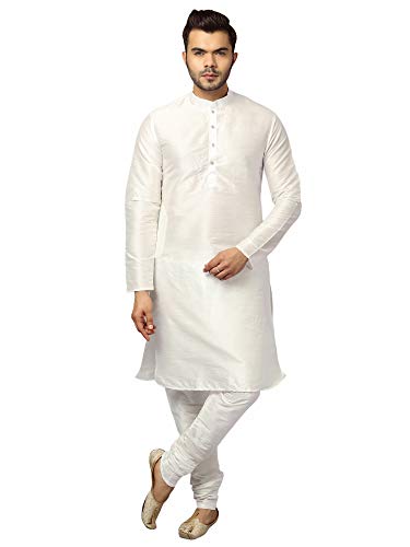 Image of Uri and MacKenzie Banarasi Dupion Silk Solid Kurta Churidar Pyjama Set for Men