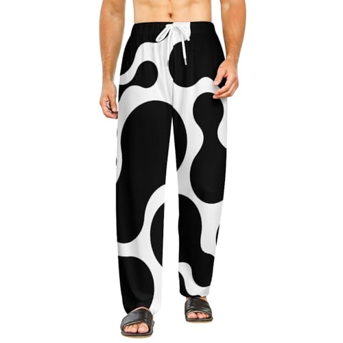 Bas de pyjama femme long à taches noires et blanches en taille S avec poches