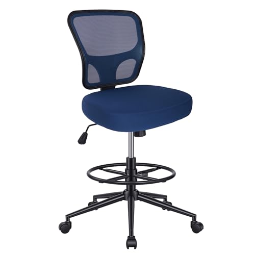 Image of Armless Drafting Chair Tall Office Chair for Standing Desk - Adjustable Height Mesh Ergonomic Drafting Stool with Foot Ring & Wheels, Rolling Counter Height Computer Chair for Home Office