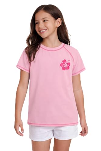 Image of Real Love Toddler Girls Rash Guard - Quick Dry Sun Protection Swim Shirt Girls Short Sleeve Rash Guard Kids Swim Top (2T-16)