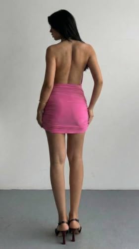 Black Halter Neck Mini Dress with Gold Metal Detail - 4