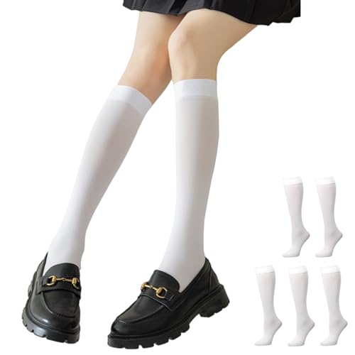 5 Pack Girls Knee High Socks Kids School Uniform Sheer Stockings Dress Long Socks for 7-18 Years Girls