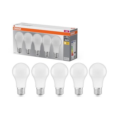 Osram Lampe LED Base Classic A60 forme d'ampoule 8W 827, 2700K blanc chaud, E27, mate, 806 lm, résistante aux chocs et aux vibrations