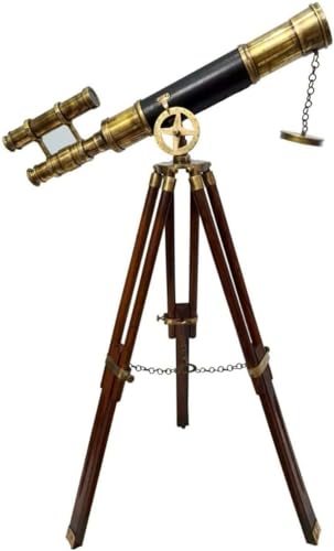Telescopio treppiede in ottone antico con supporto regolabile in legno rivestito pelle nautica decorazione domestica vintage telescopi telescopio nautico in Spyglass e
