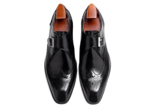 Full Grain Leather Men’s Monk Strap Dress Shoes – Semi Square Toe, Patina Finishing, Leather Insole, Solid Rubber Sole – Comfortable & Durable Formal Shoes, US Sizes 7-11