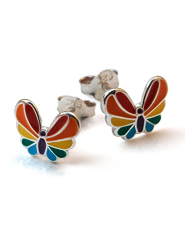Fly Style Schmetterling Regenbogen Ohrringe Silber 925 für Kinder - Mädchen Ohrringe/Damen - Ohrstecker