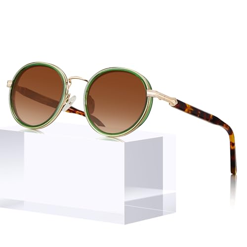 CARFIA Acetate-Metal Frame Round Sunglasses for Women Polarized UV Protection Stylish Designer Eyewear CA1951