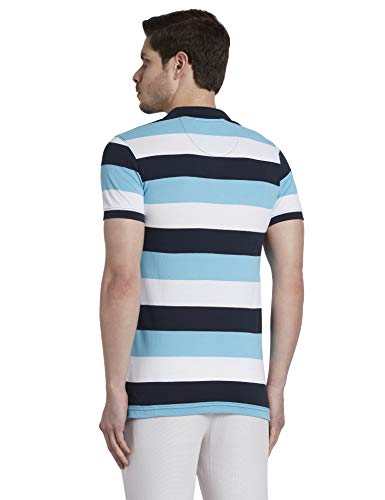 Image of Colorplus Striped Medium Blue Coloured Casual Cotton T-Shirt (Size:- XXL)