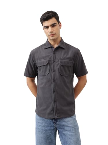 Image of Thomas Scott Men's | Solid | Half Sleeve | Regular Fit | Polyester-Blend | Double Flap Pocket | Spread Collar | Casual Shirt
