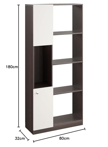 Image of FURNEASER Bookaura Wooden Bookshelf with Doors, Multipurpose Bookcase Storage Organizer for Living Room Modern Wooden Book Shelf Cabinet, Display Rack for Books & Decor (Wenge & White)
