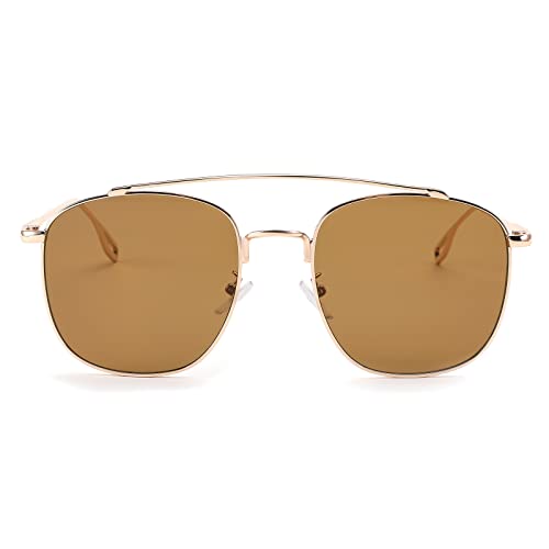 FEISEDY Oversized Round Sunglasses Women Men Trendy Vintage Square Gold Metal Sunglasses B2947