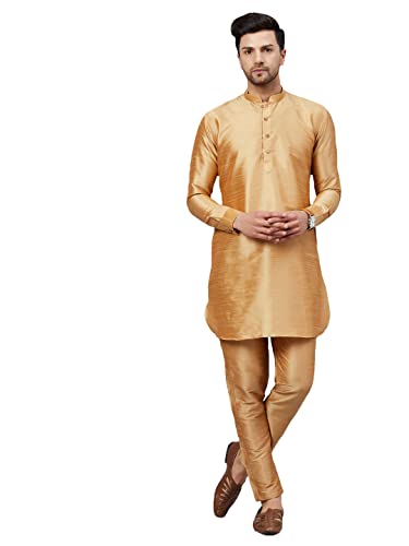 Image of VM Men Men's Rose Gold and Rose Gold Cotton Blend Kurta Pyjama Set