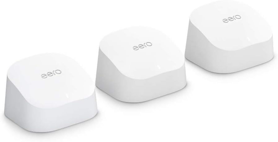 Like-New Amazon eero 6 mesh wifi system - Supports internet plans up to 500 Mbps, Coverage up to 4,500 sq. ft., Connect 75+ devices, 3-pack (1 router + 2 extenders)