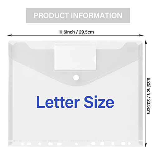 Vobou 12 Pack Plastic Envelopes Clear Binder Pocket 11 Holes Expandable Binder Folders For 2/3/4 Ring Document Pouch, Snap Button And Lable Poly Envelopes For School, Home And Office #TOP1
