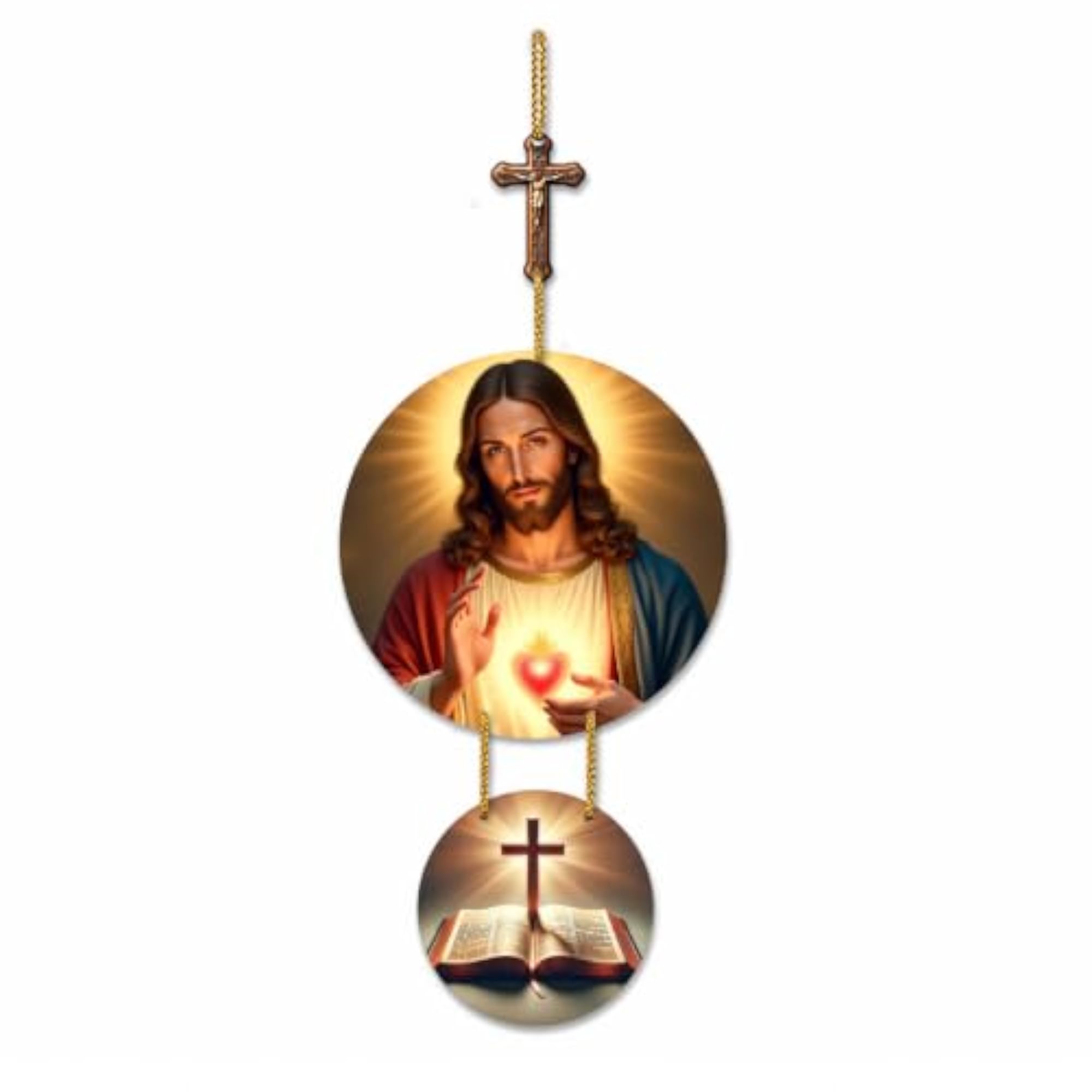Jesus Wood Hanging with Bible & Cross Decor