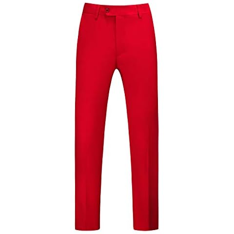 MOGU Mens Front Flat Casual Dress Pants Slim Fit Size 34 Red Cover