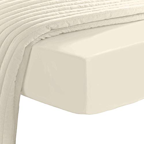 Pizuna Pure Combed Cotton Super King Fitted Sheet Ivory, 600 Thread Count 100% Long Staple Cotton Fitted Sheet 180x200 cm