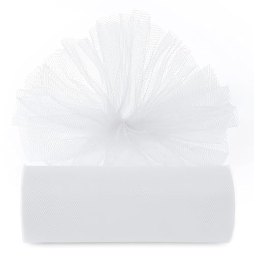 Image of White Tulle Fabric Ribbon 6 Inch by 25 Yards Rolls Fabric Spool Tulle for Gift Wrapping Wedding Decorations Craft Supplies DIY Tutu Skirt Baby Shower Birthday Party