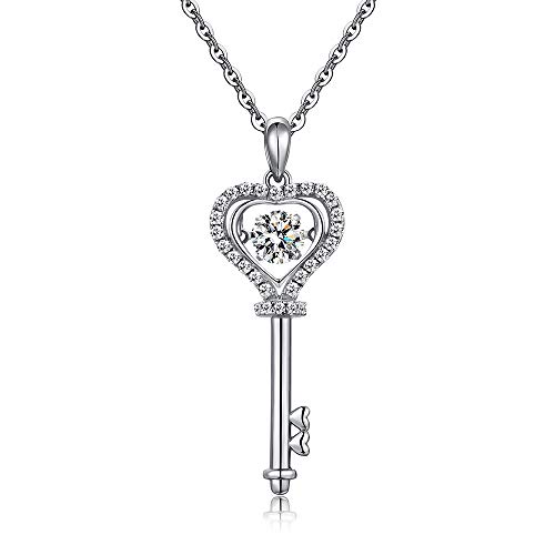 Han han 925 Sterling Silver Heart Love Key Pendant Necklace for Women Chain Length 18inch