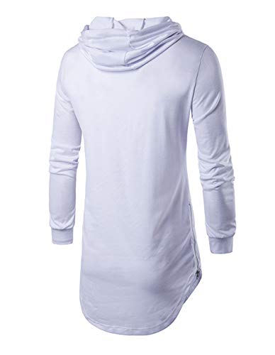 Jedyful Mens Hipster Long Sleeve Side Zipper Hooded Shirt Pullover Sweatshirt (Small, White) #TOP1