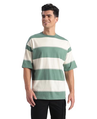 Image of Jockey UM24 Men Super Combed Cotton Rich Striped Oversized Tshirt