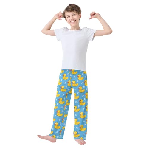 Little Yellow Duck on Blue Background Pajamas Bottoms with Pockets Comfy Pjs Sleepwear Elastic Waistband Pajamas Pants Lounge Pants for 6-14 Years2