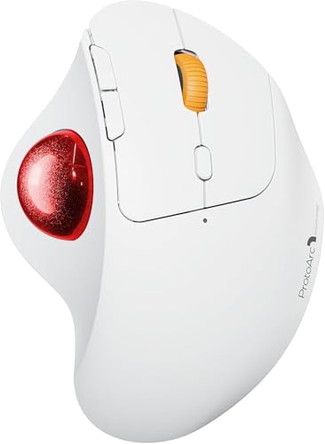 Image of ProtoArc Wireless Trackball Mouse, EM04 Ergonomic Bluetooth Rollerball Mouse Rechargeable Computer Laptop Mouse Thumb Control Mice, Compatible with PC, iPad, Mac, Windows-White Mouse Cherry Ball