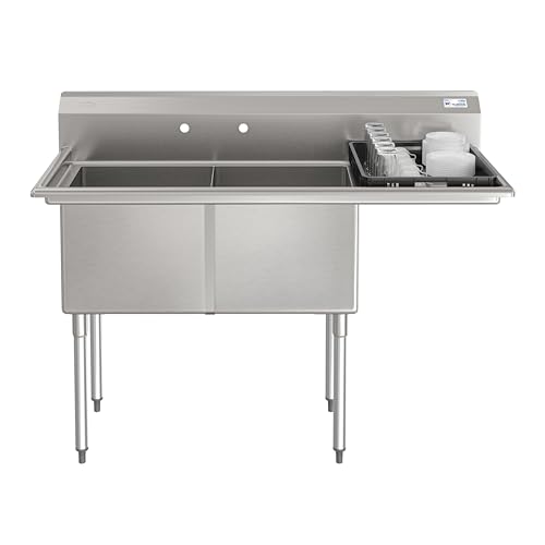 Image of KoolMore 57 in. 18-Gauge 2-Compartment Commercial Sink with Backsplash and 18 in. Right Drainboard, Bowl Dimensions 18 inchx18 inchx14 inch in Stainless-Steel (KM-SB181814-18R3)