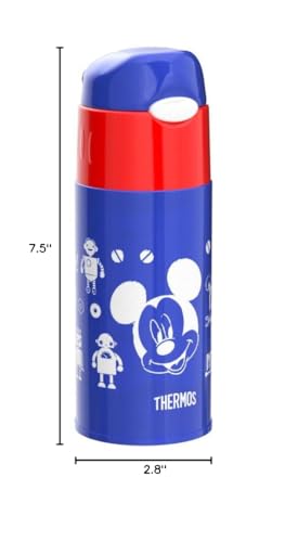 Thermos FHL-402FDS BL-R Water Bottle, Vacuum Insulated Straw Bottle, 13.5 fl oz (400 ml), Mickey, Blue Red, Cold Insulation Only