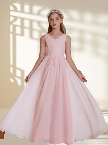 Chiffon Flower Girls Dresses V Neck Junior Bridesmaid Dress Girls Wedding Party Dress2