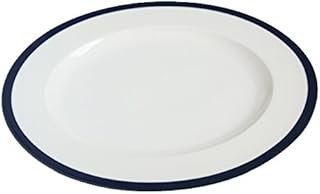 Crate & Barrel 外側筋目レリーフ 太目ブルーライン ブルーバンド 楕円プラター皿