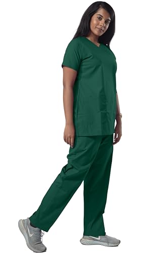 Image of Uniform Craft Women's 4 Pocket Scrub Suit Set | Medical Uniform | Cross V-Neck Poly Cotton | Short Sleeve Hospital Wear | Ideal for Doctors & Nurses (Forest Green, S)