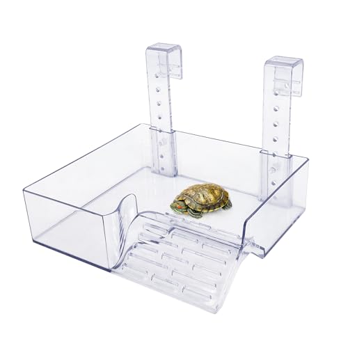 Image of PINVNBY Hanging Turtle Basking Platform Adjustable Floating Turtle Dock with Guardrail and Ramp Acrylic Transparent Basking Platform for Aquatic Turtles Tortoise Tank Accessories Decor (Small)