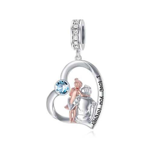 Image of PROESS Father Mother Daughter Charm fit Charms Bracelet Sterling Silver Charms for Bracelets Birthday Valentines Day Gifts for Daughter Mother Lover
