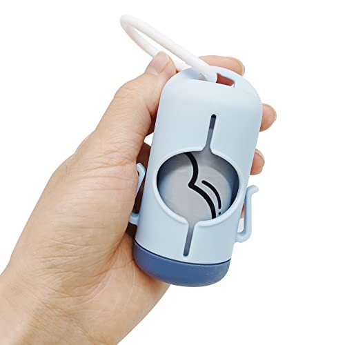 Image of Dog Poop Bag Holder with Leash Clip, Adjustable Strap & 2-Side Hooks for Used Dog Waste Bags (Blue Grey)