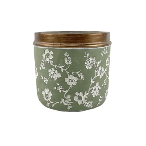 Pot de fleurs à bords dorés et ciment blanc en relief floral - 2