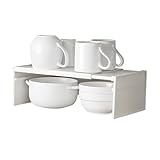 DingGreat Extendable Shelf for Cupboard, Adjustable Kitchen Organiser, Plastic Spice Rack & Dish Storage, Adjustable Length 30-55.3cm, Space-Saving Shelf Organizer for Pantry, Countertop (White)