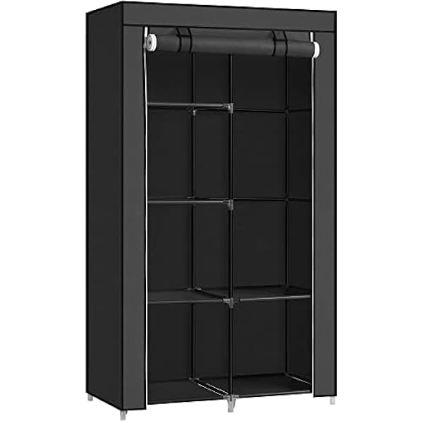 Songmics Szafa na ubrania, szafa z materiału, 6 półek, różne możliwości montażu, 88 x 45 x 168 cm, do sypialni, garderoby, czarna RYG84H