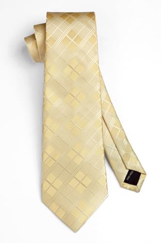 Image of HISDERN Mens Ties Plaid Tie and Pocket Square Set Classic Woven Formal Checkered Neckties & Handkerchief Wedding Party