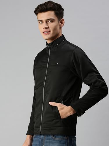 Image of SHOWOFFFF Men Solid Front-Open Jacket | Stand Collar Full Sleeves Nylon Jacket's for Mens | Slim Fit Regular Length Jackets for Men's