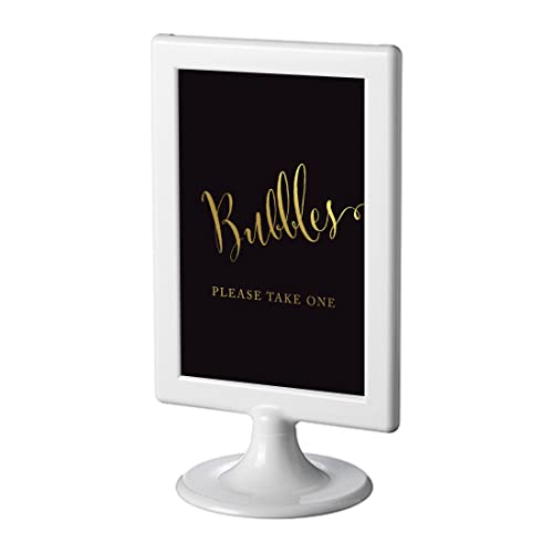 Andaz Press Wedding Framed Party Signs, Black and Metallic Gold Ink, 4x6-inch, Bubbles Please Take One Sign, Double-Sided, 1-Pack, Includes Frame