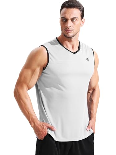 Image of NELEUS Men's 3 Pack Running Tank Tops V Neck Sleeveless Athletic Shirts,5122,White /Blue /Grey,2XL