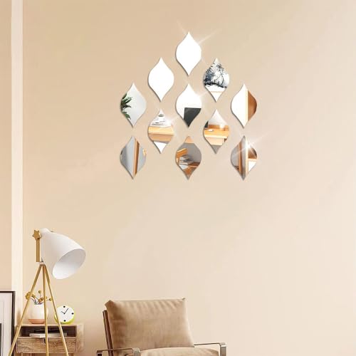 yufana 12 Piezas Etiqueta de la Pared del Espejo, Pegatina Autoadhesiva para Espejo de Pared, Pegatinas 3D, Adecuado para el Hogar, Dormitorio, Sala de Estar, Decoración del Hogar