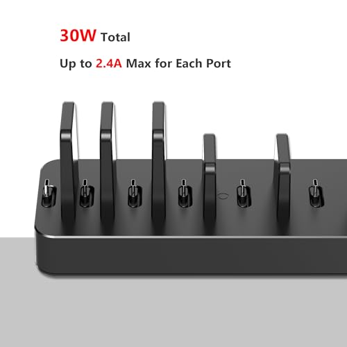 Drevet Charging Station for Multiple Devices, 6 Port USB C Fast Charger Station with 2 AC Outlets and Headset Stand, USB Charging Dock Compatible with Cellphone, Tablet, Kindle, iPhone, iPad and More - Thumbnail 2
